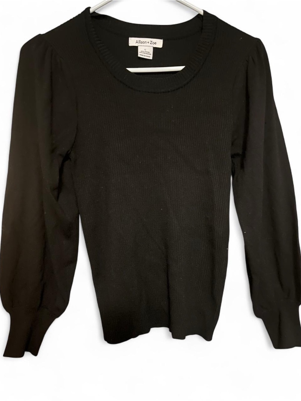 Black Puff-Sleeve Crewneck Sweater